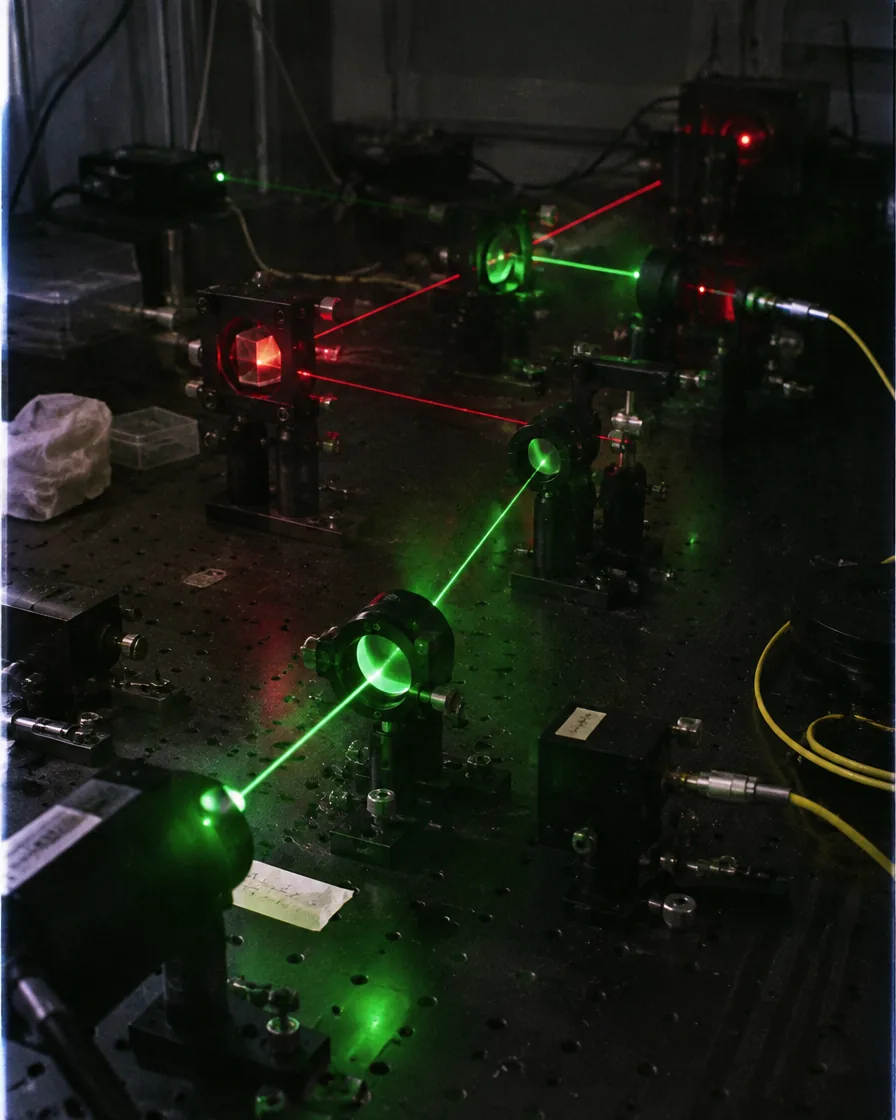 Laser beams on an optical bench
